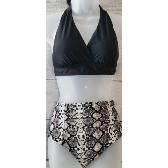 Snake Print Halter Ruched High Waist Bikini Sz M - Picture 4 of 5